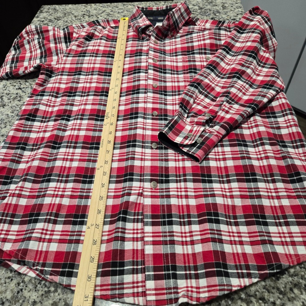 Wrangler 20X Mens Large Red Plaid Long Sleeve Western Rodeo Workwear - Picture 6 of 8